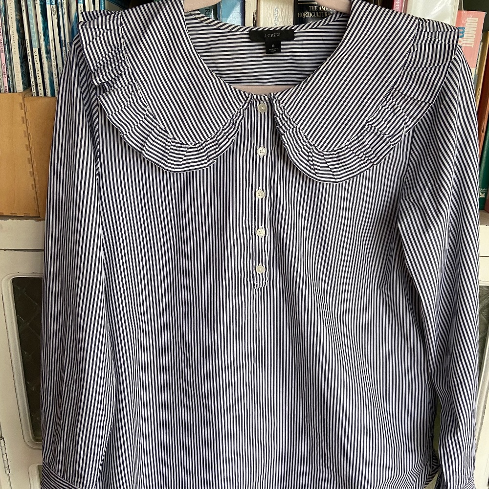 J.Crew Striped Ruffle Collar Shirt